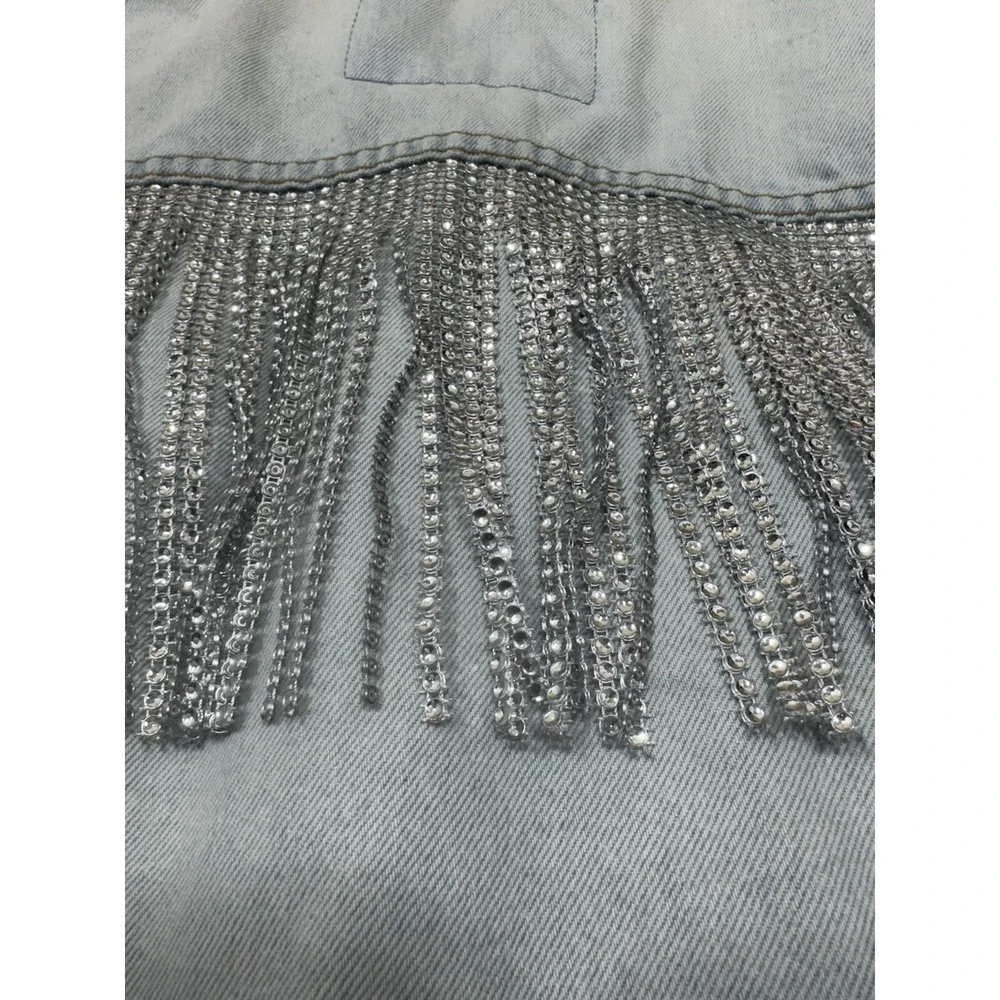 Vintage Men's Women's Structure Acid Wash Denim Jacket Size L 100% Cotton Tassel
